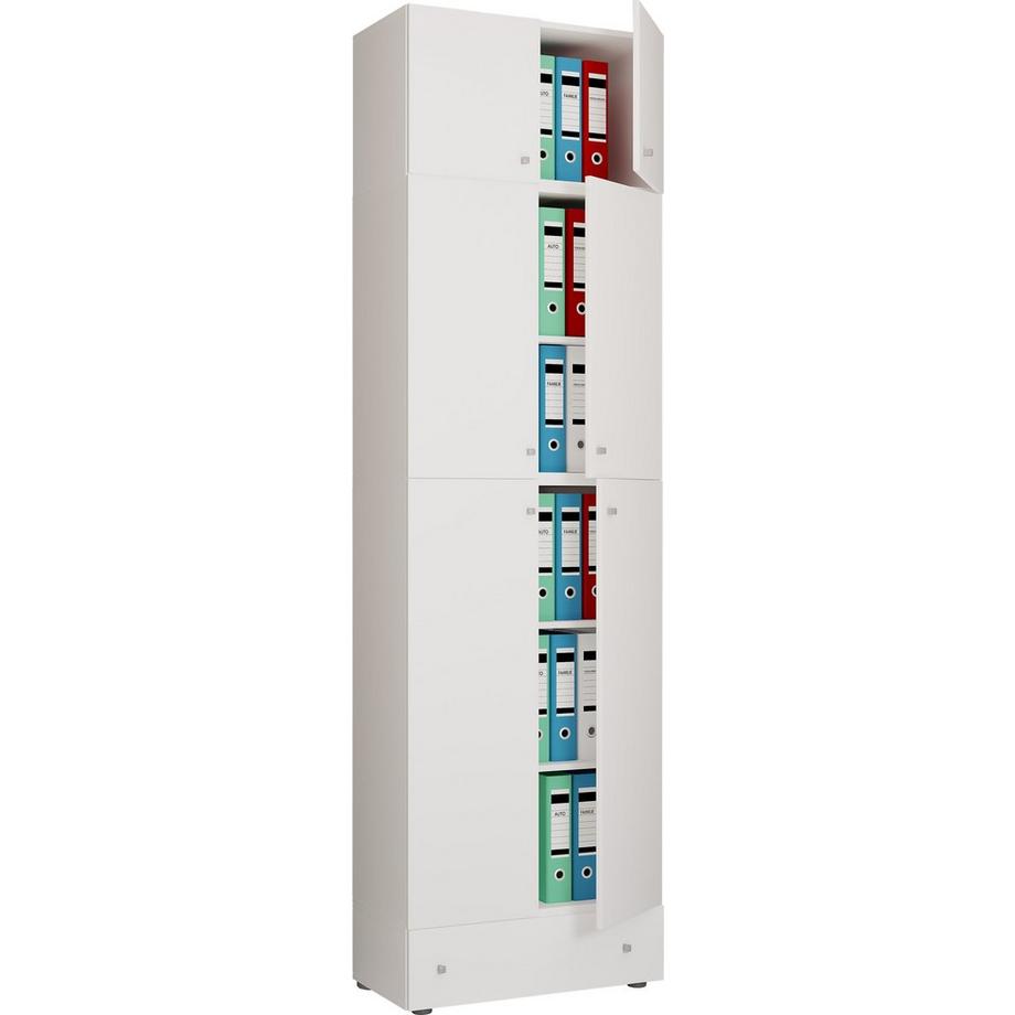 XXXL Büroschrank mit 5 Fächern mit Aufsatz und Schublade | moderner Aktenschrank mit Drehtüren | Maße ca. H. 240 x B. 70 x T. 39 cm – Lona 5-Fach