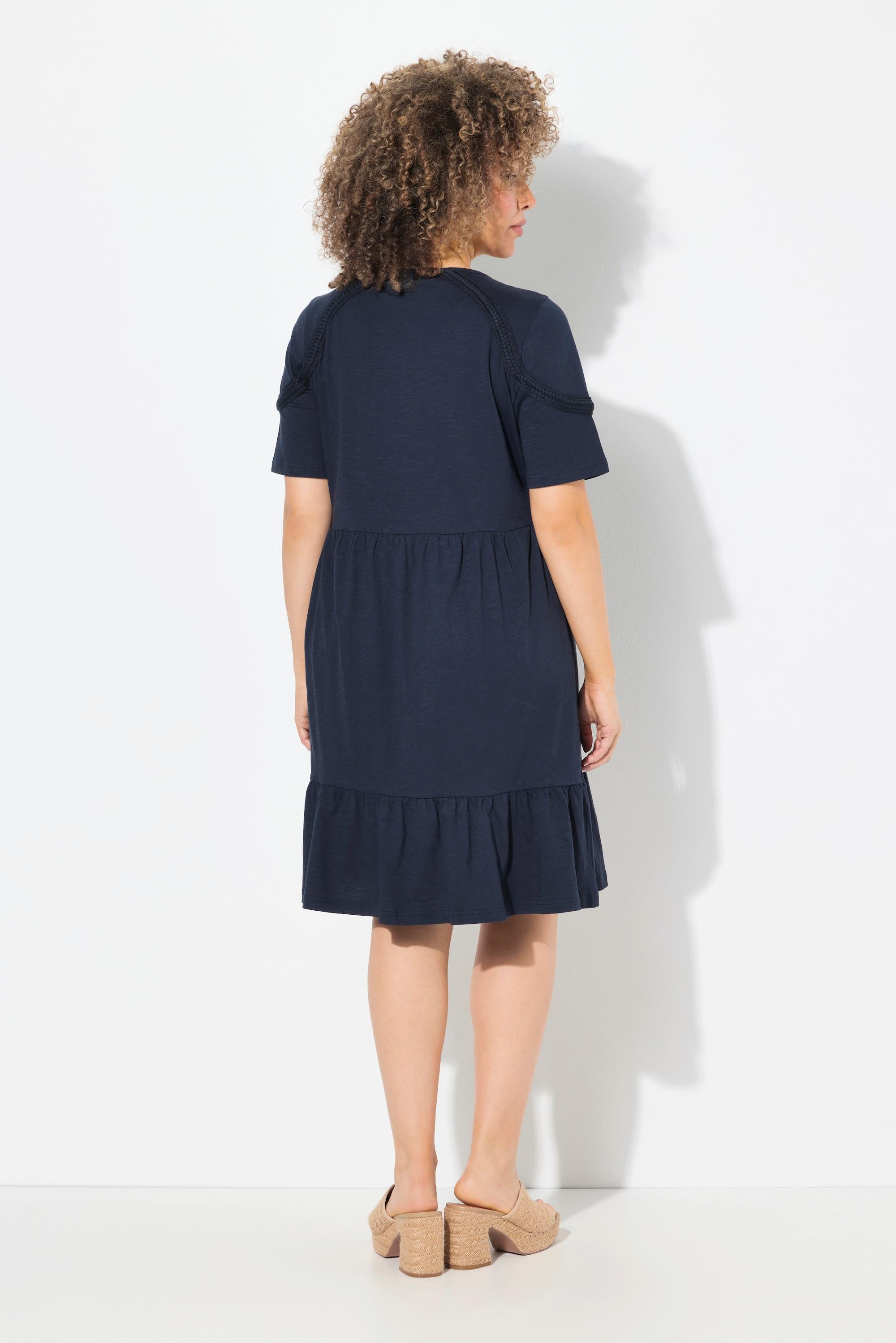 Ulla Popken Jerseykleid Zierband A-Linie V-Ausschnitt Halbarm  