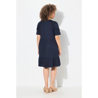 Ulla Popken Jerseykleid Zierband A-Linie V-Ausschnitt Halbarm  