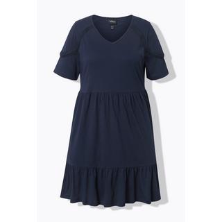 Ulla Popken Jerseykleid Zierband A-Linie V-Ausschnitt Halbarm  