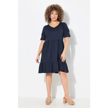 Ulla Popken Jerseykleid Zierband A-Linie V-Ausschnitt Halbarm  