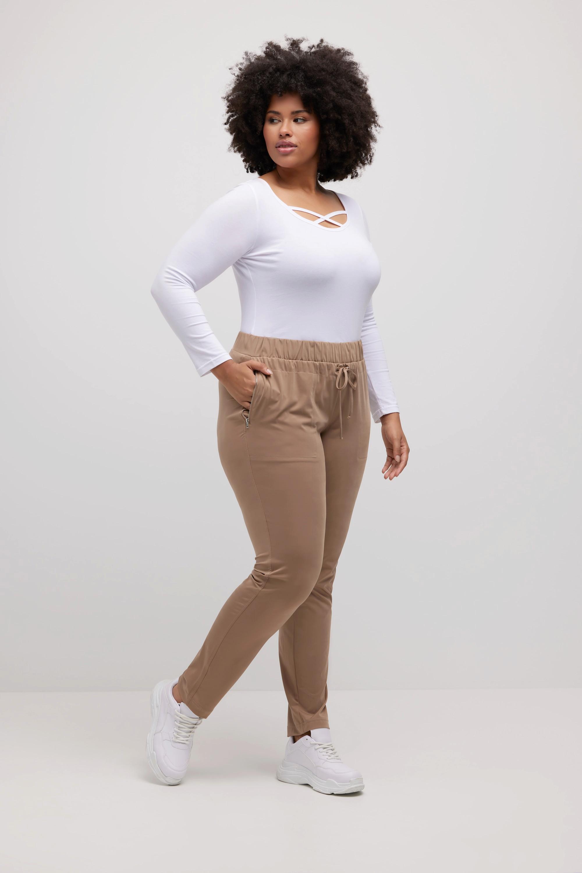 Ulla Popken  Pantalon Rena, jambes étroites, ceinture élastique, poches zippées 