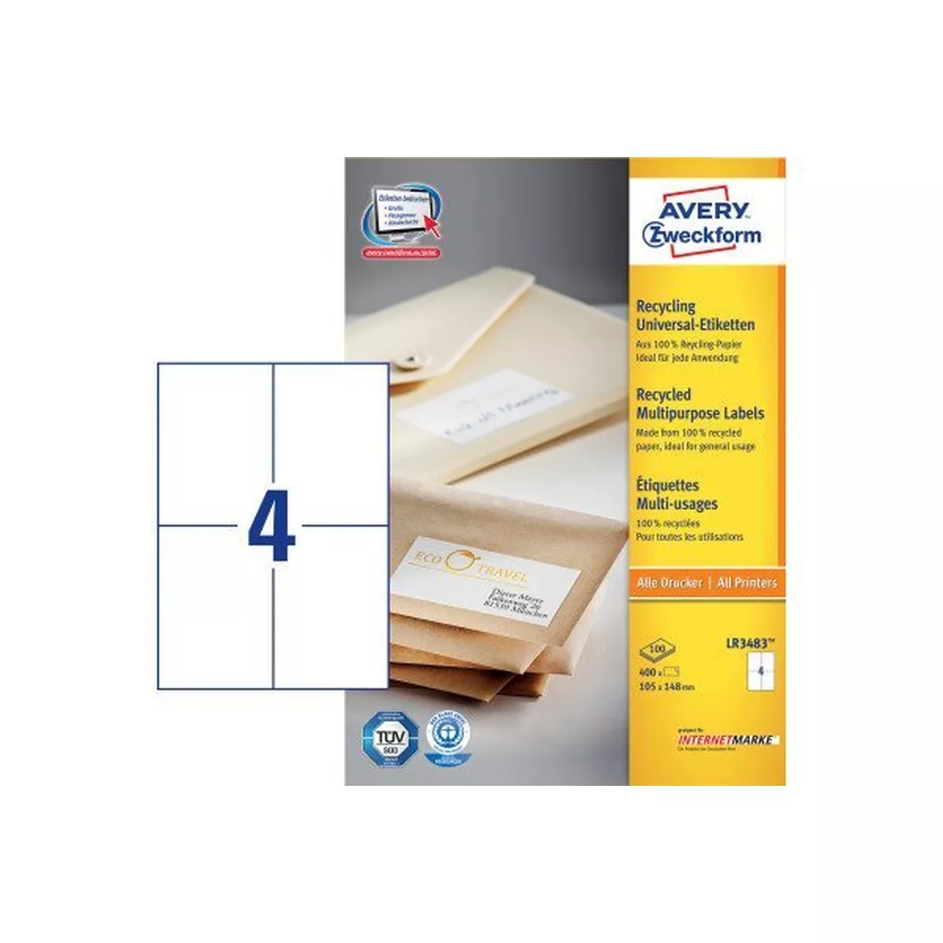 Avery-Zweckform – AVERY ZWECKFORM Etiketten 105x148mm, 400 Stück, One Size, Weiss