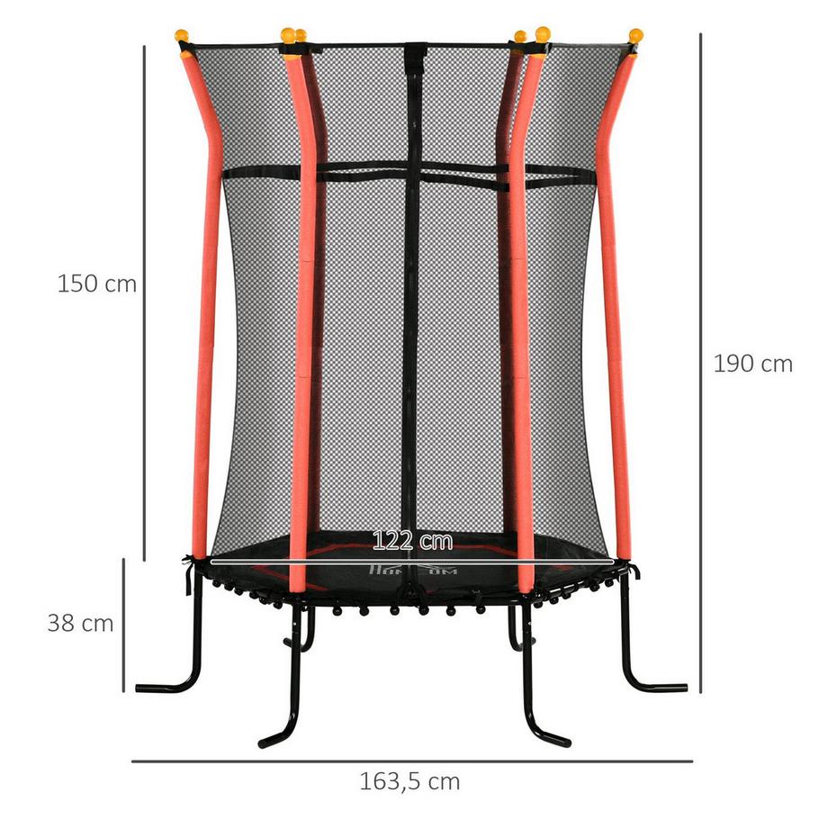 Northio  Trampoline pour enfants Ø163,5 cm, trampoline d'intérieur avec filet de sécurité, corde en caoutchouc, trampoline pour enfants jusqu'à 50 kg, pour enfants de 3 à 10 ans rouge 
