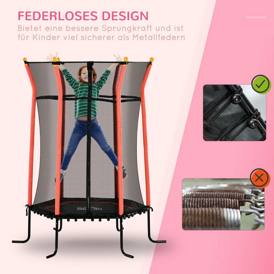 Northio  Trampoline pour enfants Ø163,5 cm, trampoline d'intérieur avec filet de sécurité, corde en caoutchouc, trampoline pour enfants jusqu'à 50 kg, pour enfants de 3 à 10 ans rouge 