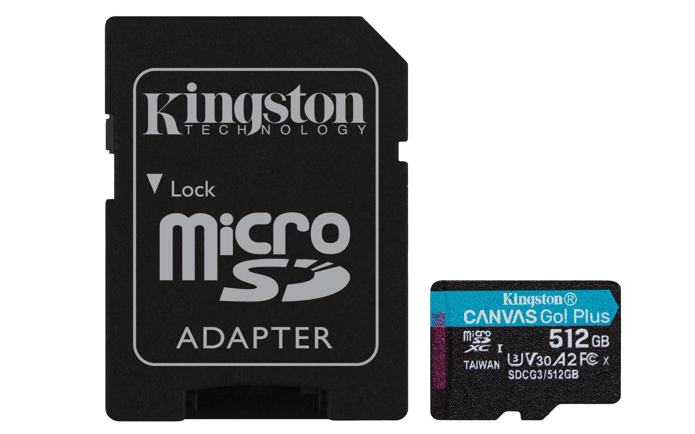 Kingston  Kingston Technology Scheda microSDXC Canvas Go Plus 170R A2 U3 V30 da 512GB + adattatore 