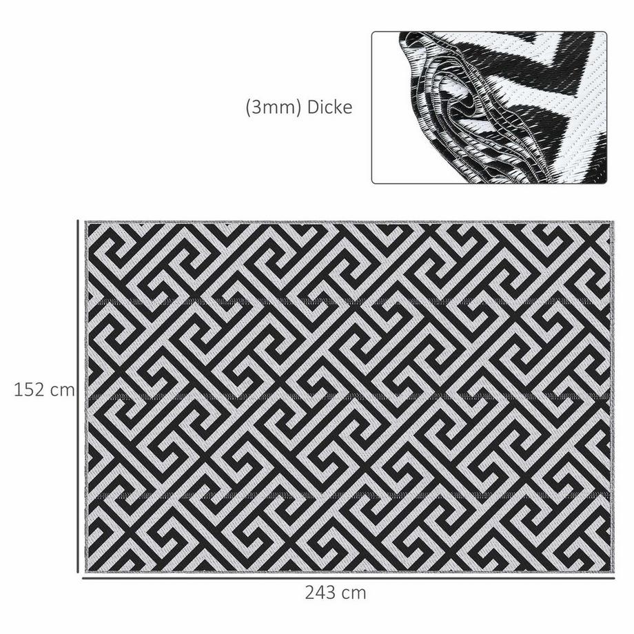 Northio Tappeto da esterno in plastica, design bifacciale, idrorepellente, per terrazza, balcone, nero bianco, 152 x 243 cm  