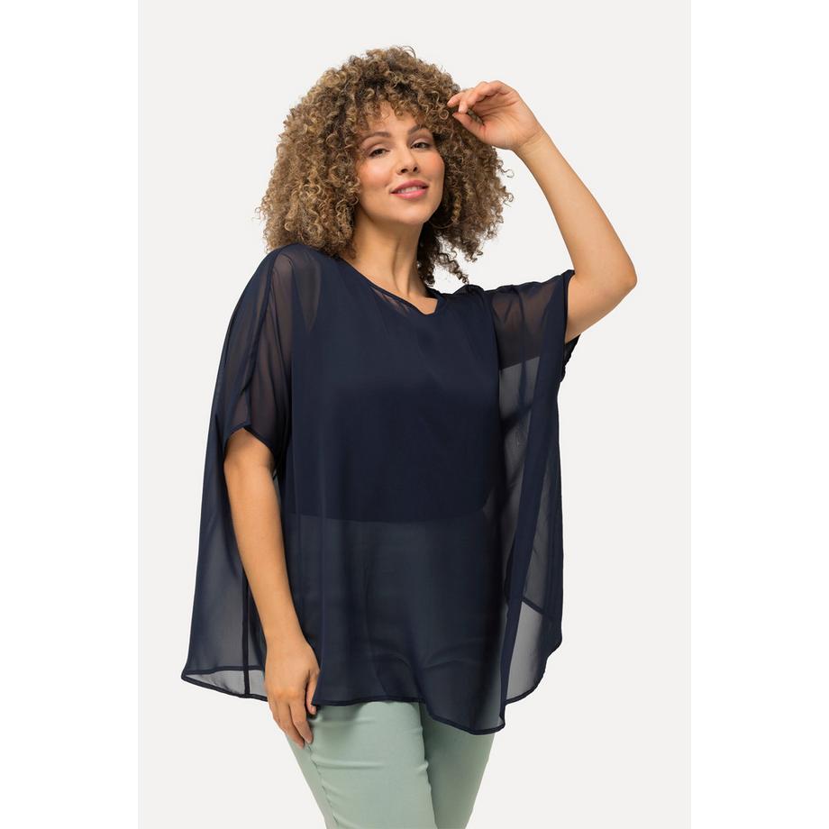 Ulla Popken Blouse Oversized Col Rond Manches Courtes en Chiffon  