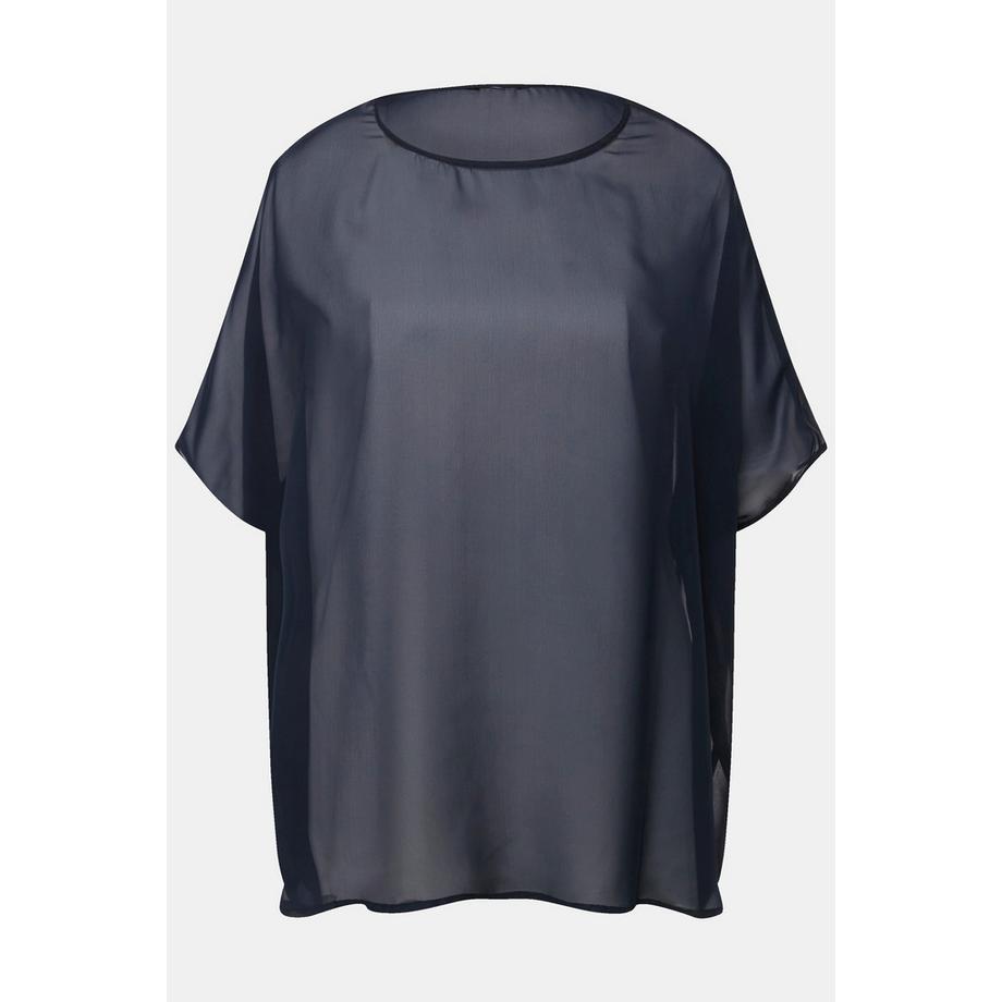Ulla Popken Blouse Oversized Col Rond Manches Courtes en Chiffon  