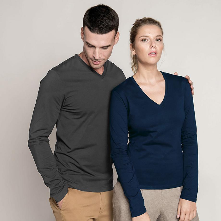 Kariban T-Shirt À Manches Longues Et Col En V Coupe Cintrée  