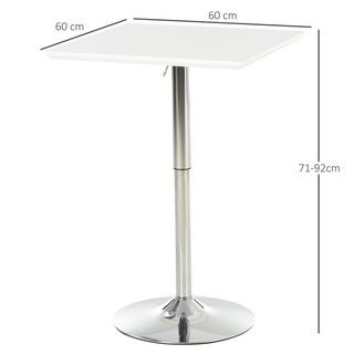 Northio Table Bistro Pub Table De Bar Réglable En Hauteur, Carrée, Acier, Blanc, 60X60X71-92Cm  
