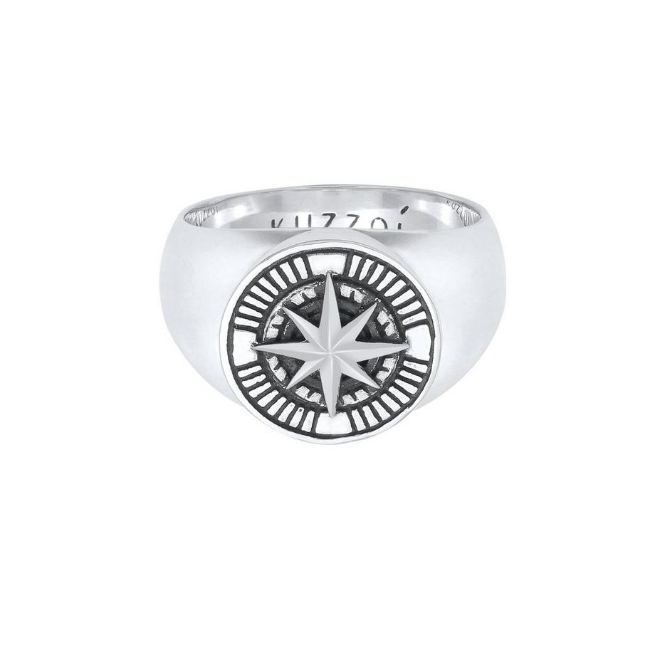 Kuzzoi  Bague Herren Siegelring Kompass Oxidiert 925 Silber 