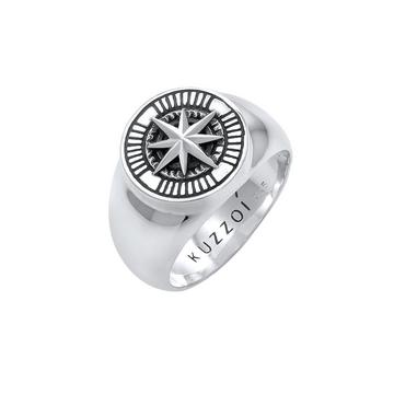 Bague Herren Siegelring Kompass Maritim 925 Silber