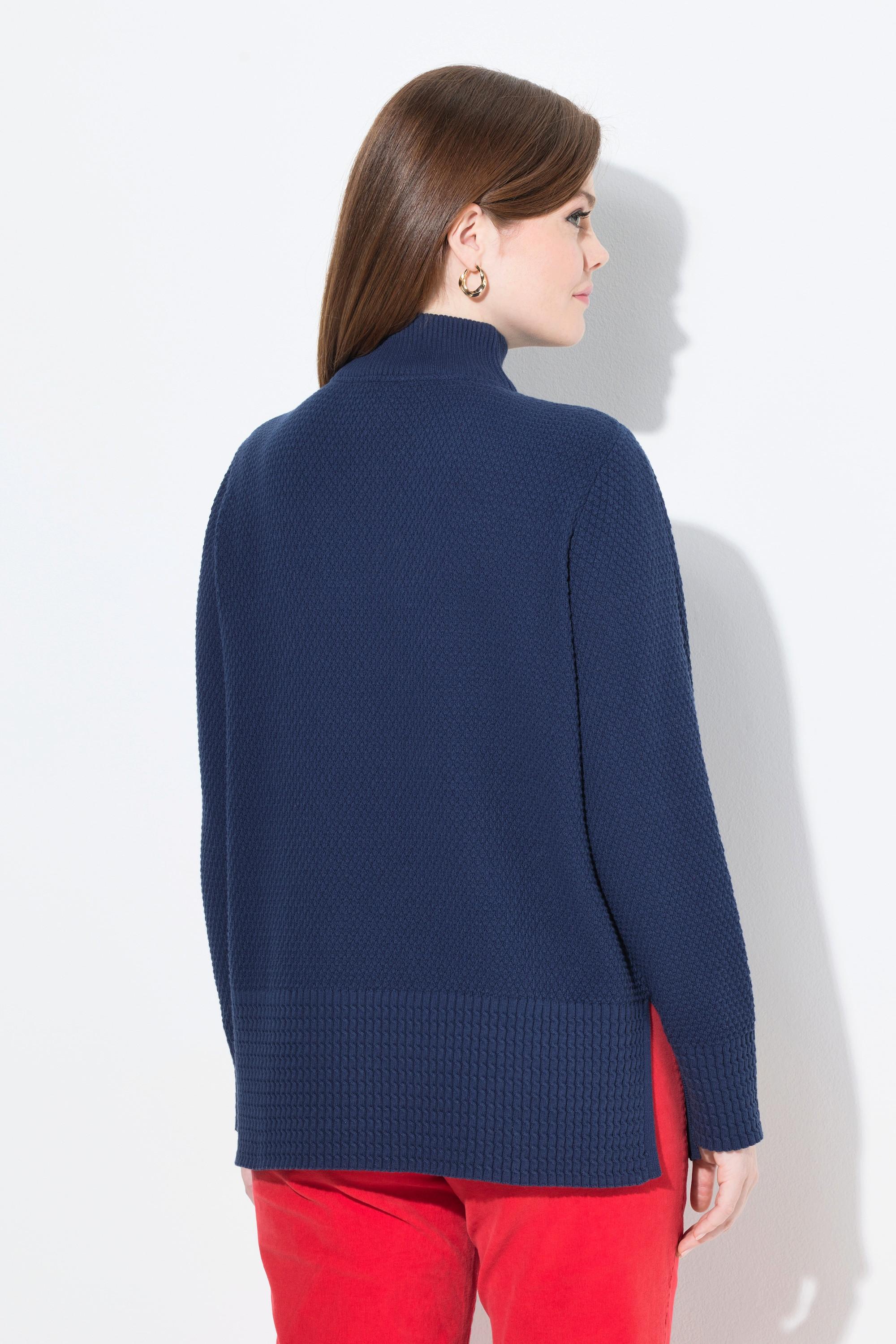 Ulla Popken Maglione polo in maglia Collo alto Cerniera Maniche lunghe  