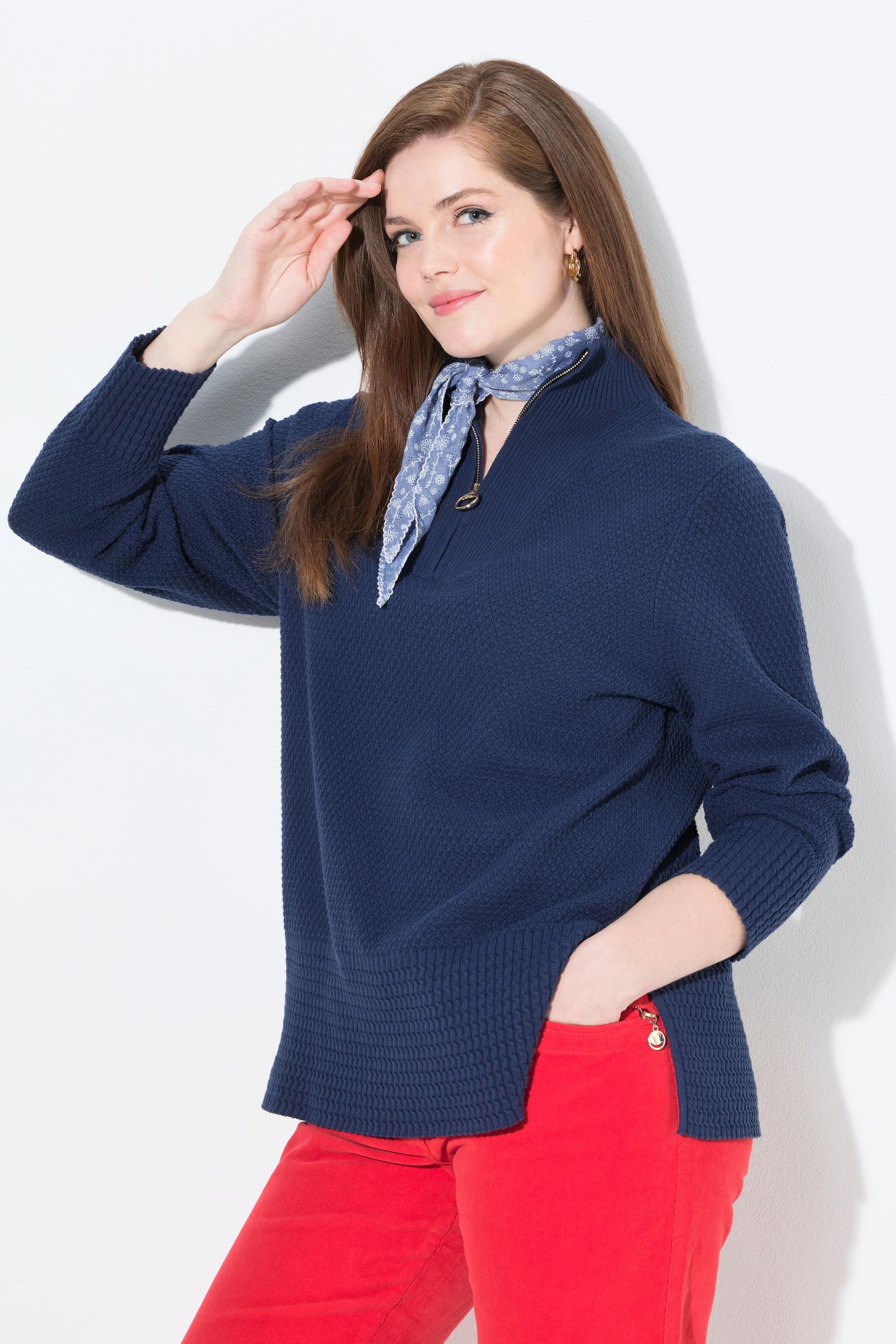 Ulla Popken Maglione polo in maglia Collo alto Cerniera Maniche lunghe  