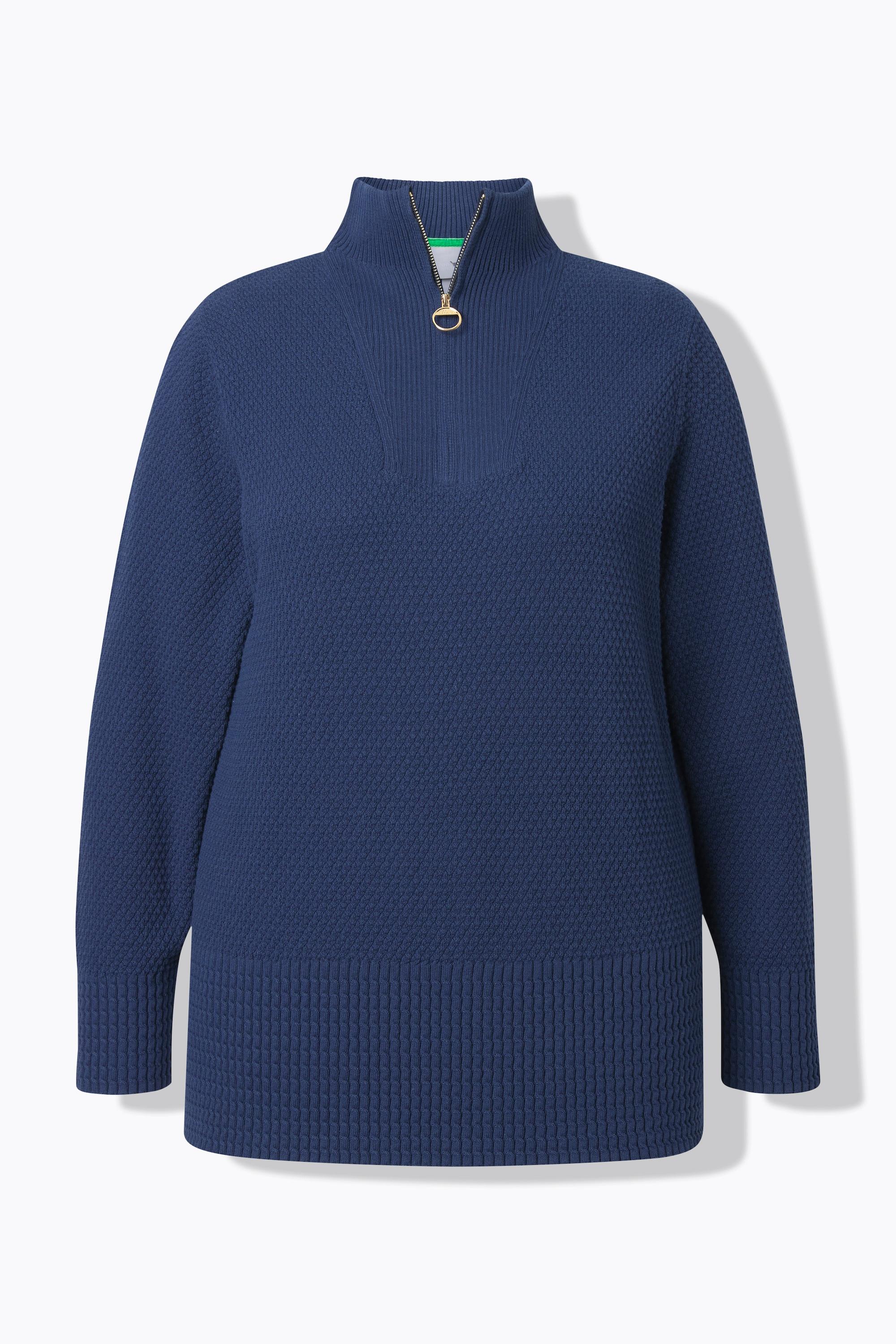 Ulla Popken Maglione polo in maglia Collo alto Cerniera Maniche lunghe  