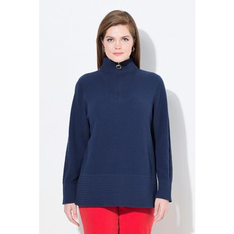 Ulla Popken Maglione polo in maglia Collo alto Cerniera Maniche lunghe  