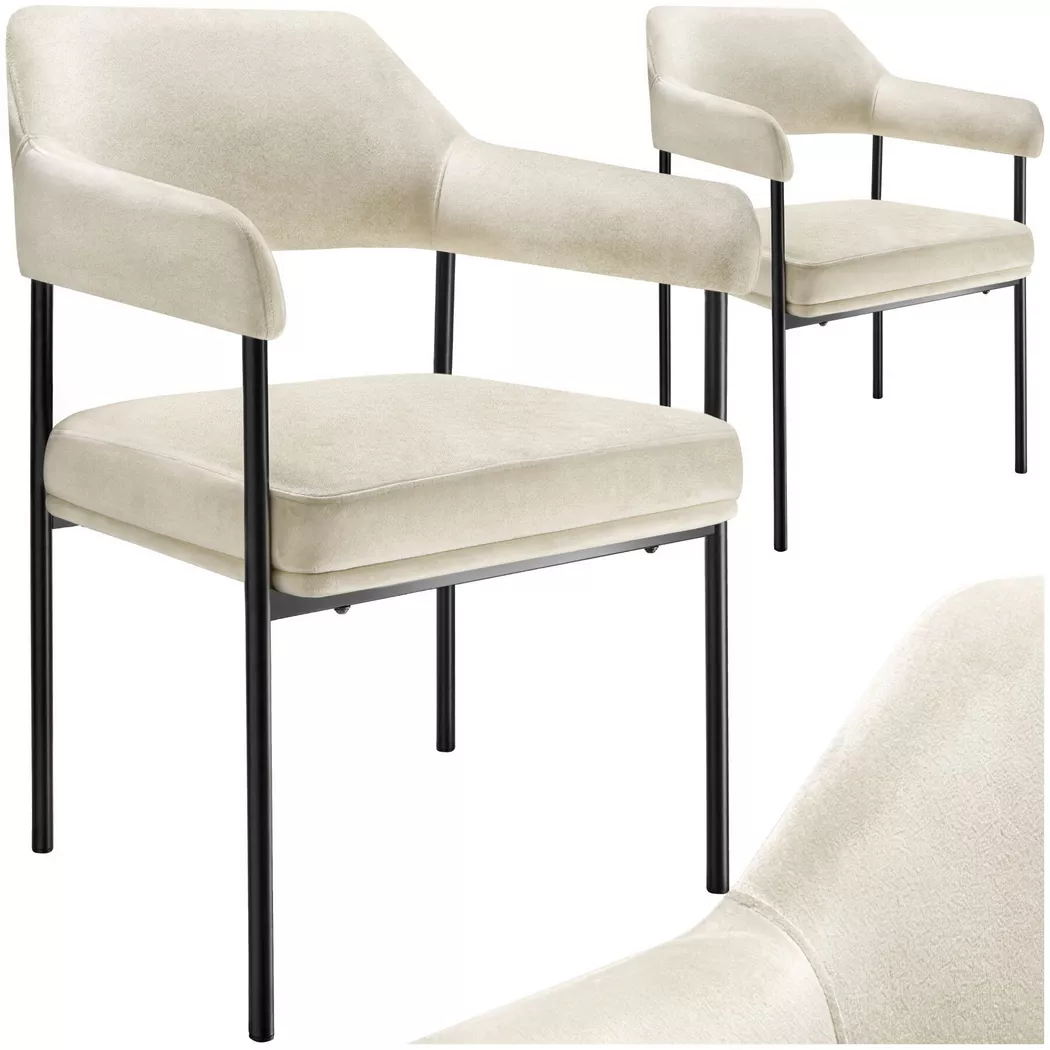 Tectake - Fauteuil DOÉ rembourré, 2 Stück, Blanc cassé