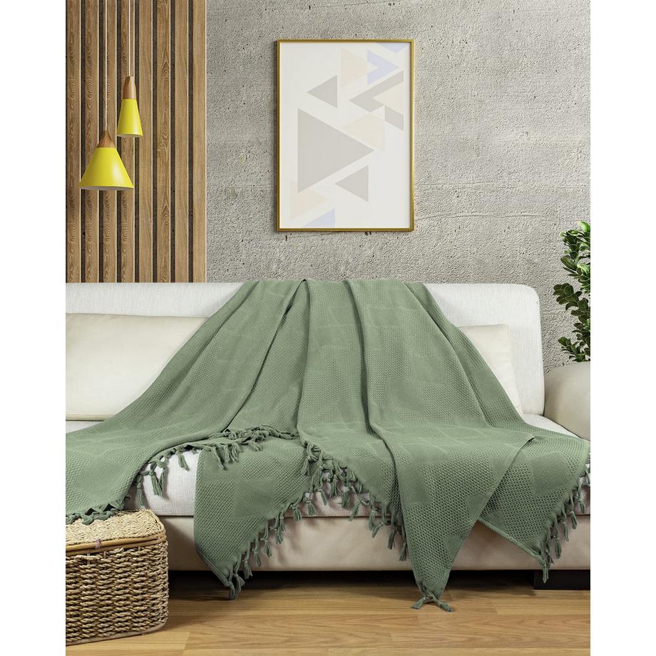 Alopini Coperta in Cotone Piqué a Nido d'Ape Frange Annodate a Mano  