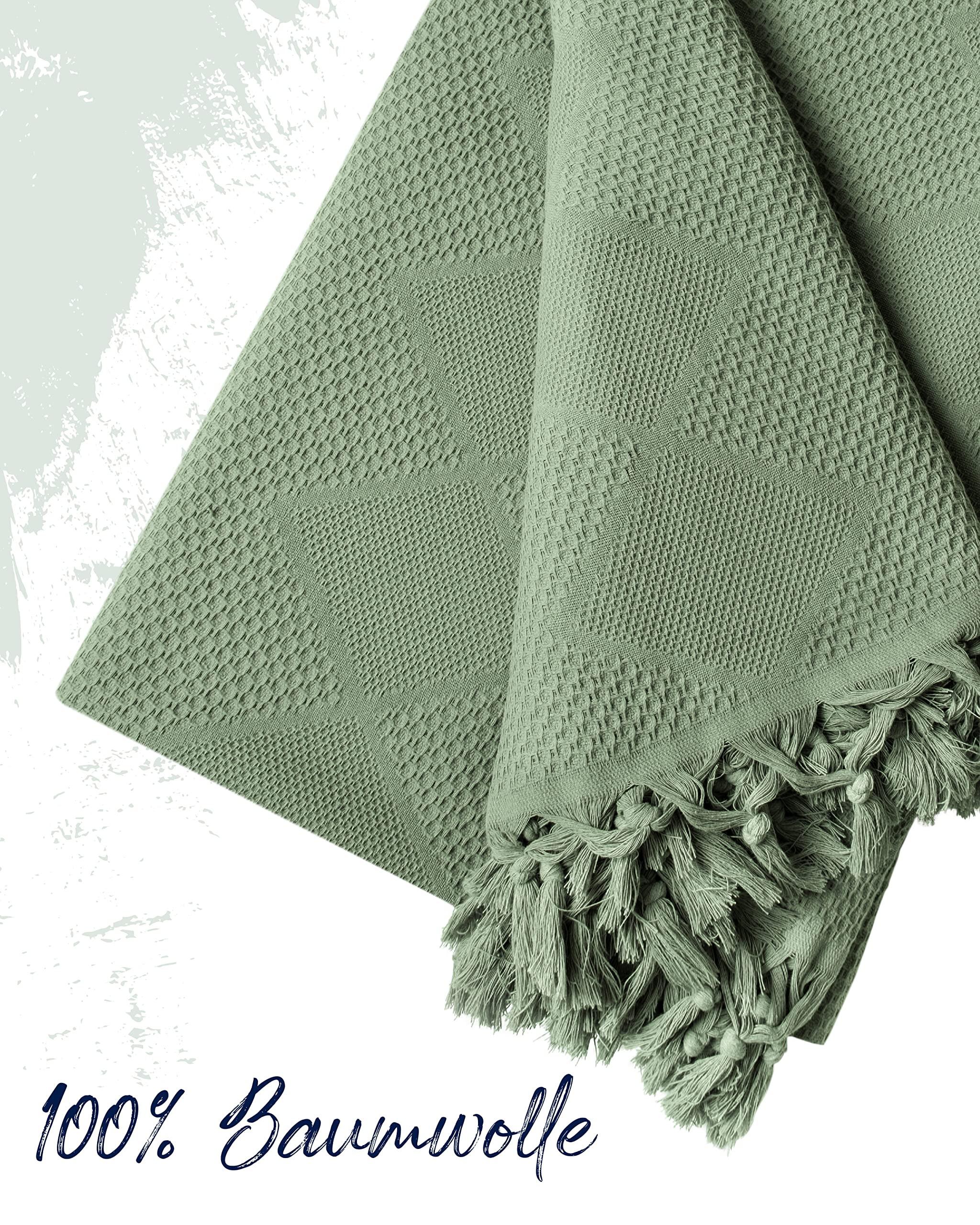 Alopini Coperta in Cotone Piqué a Nido d'Ape Frange Annodate a Mano  