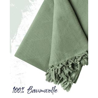 Alopini Coperta in Cotone Piqué a Nido d'Ape Frange Annodate a Mano  