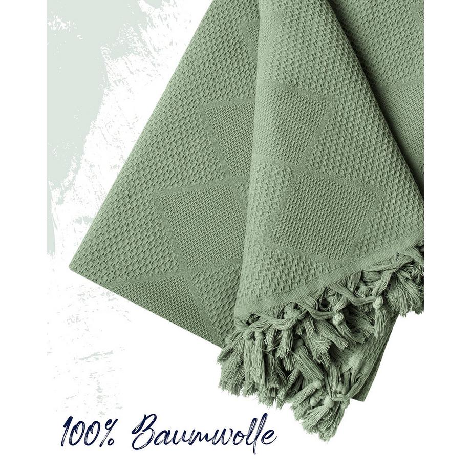Alopini Coperta in Cotone Piqué a Nido d'Ape Frange Annodate a Mano  