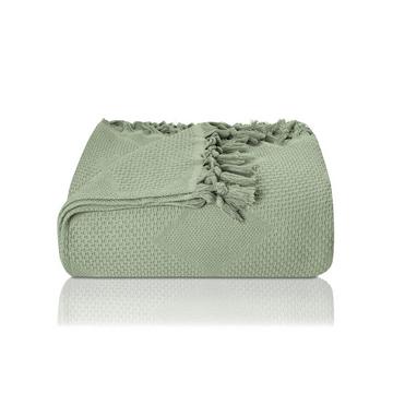 Hochwertige Tagesdecke mit handgeknüpften Fransen - 100% Baumwolle - Waffelpiqué Sommerdecke - Baumwolldecke als Bettüberwurf, Couchüberwurf & Sofadecke