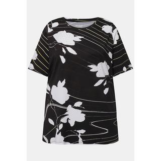 Ulla Popken  T-shirt dal taglio svasato in cotone Pima con scollo a girocollo e mezze maniche 