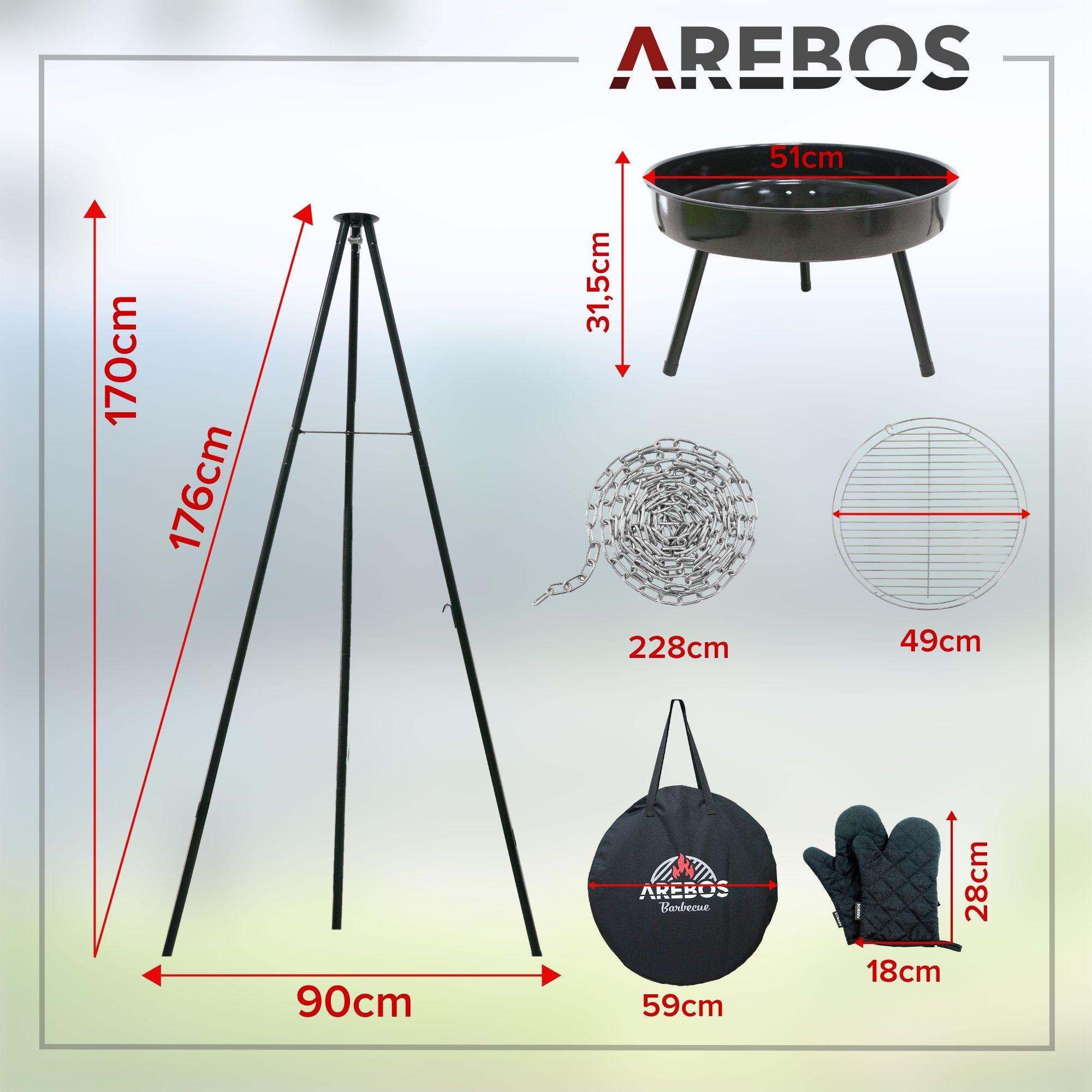 Arebos  Grille pivotante pour barbecue avec grille de cuisson et trépied pour barbecue à charbon de bois 