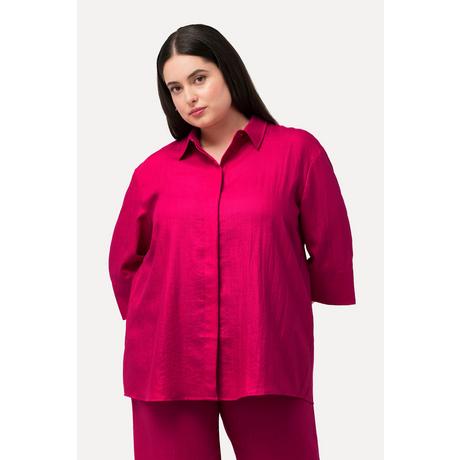 Ulla Popken  Chemisier en viscose mélangée, col de chemise et manches 3/4 