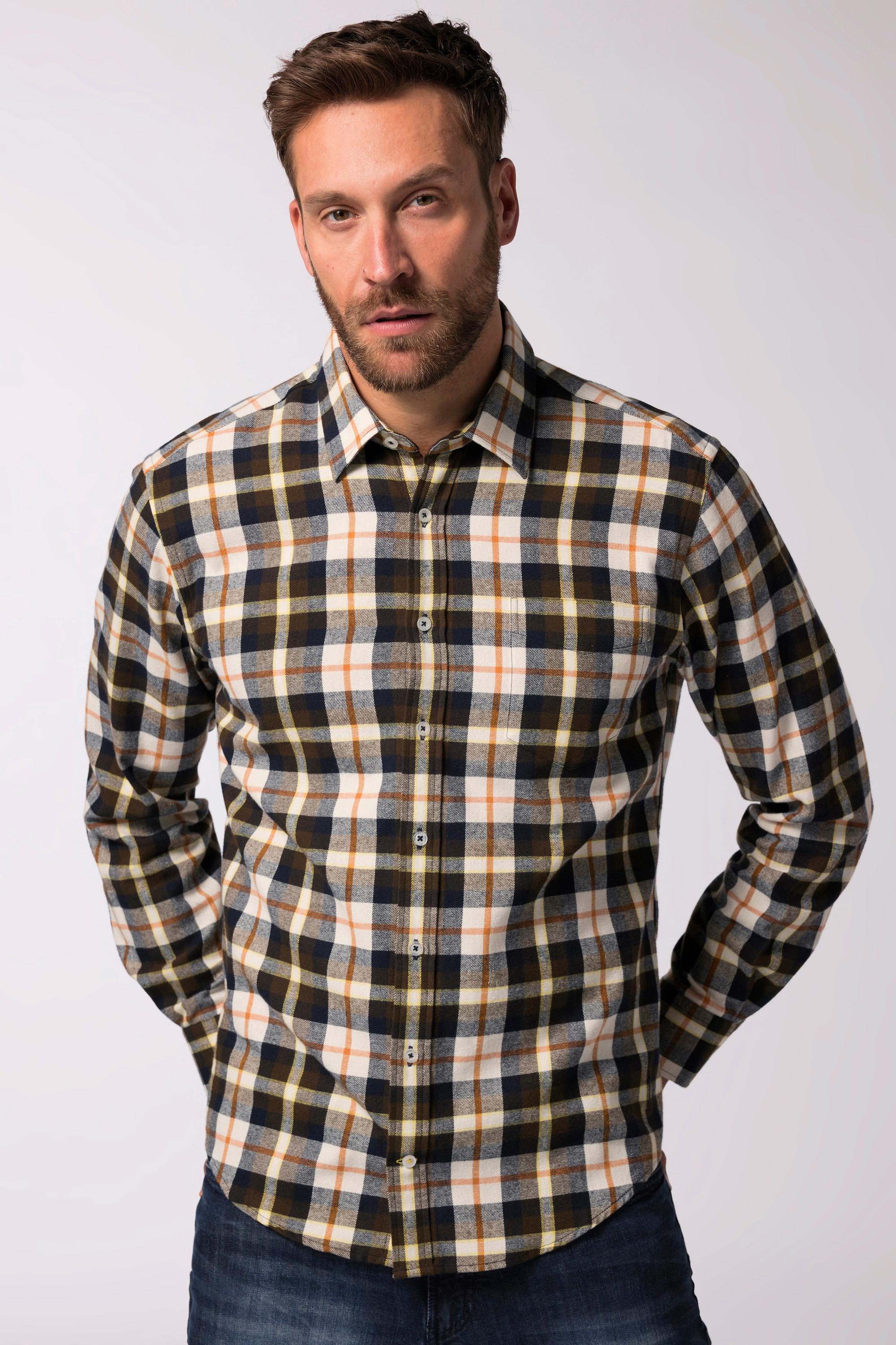 JP1880  Chemise en flanelle à carreaux, manches longues et col Kent, coupe Modern Fit - jusqu'au 8&nbsp;XL 