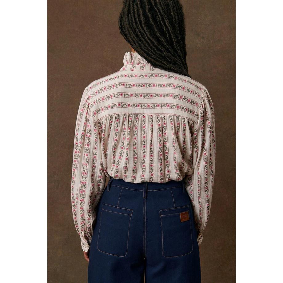 Louise-Misha Blouse col montant à volants et rayures  