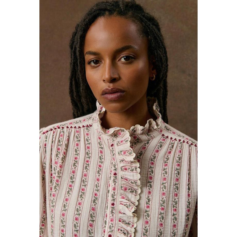 Louise-Misha Blouse col montant à volants et rayures  