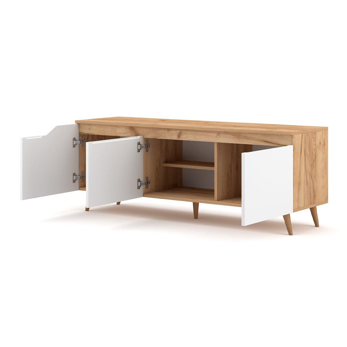 Calicosy TV-Möbel im skandinavischem Stil, 3 Türen, Holzdekor und, L140 cm - Tree  