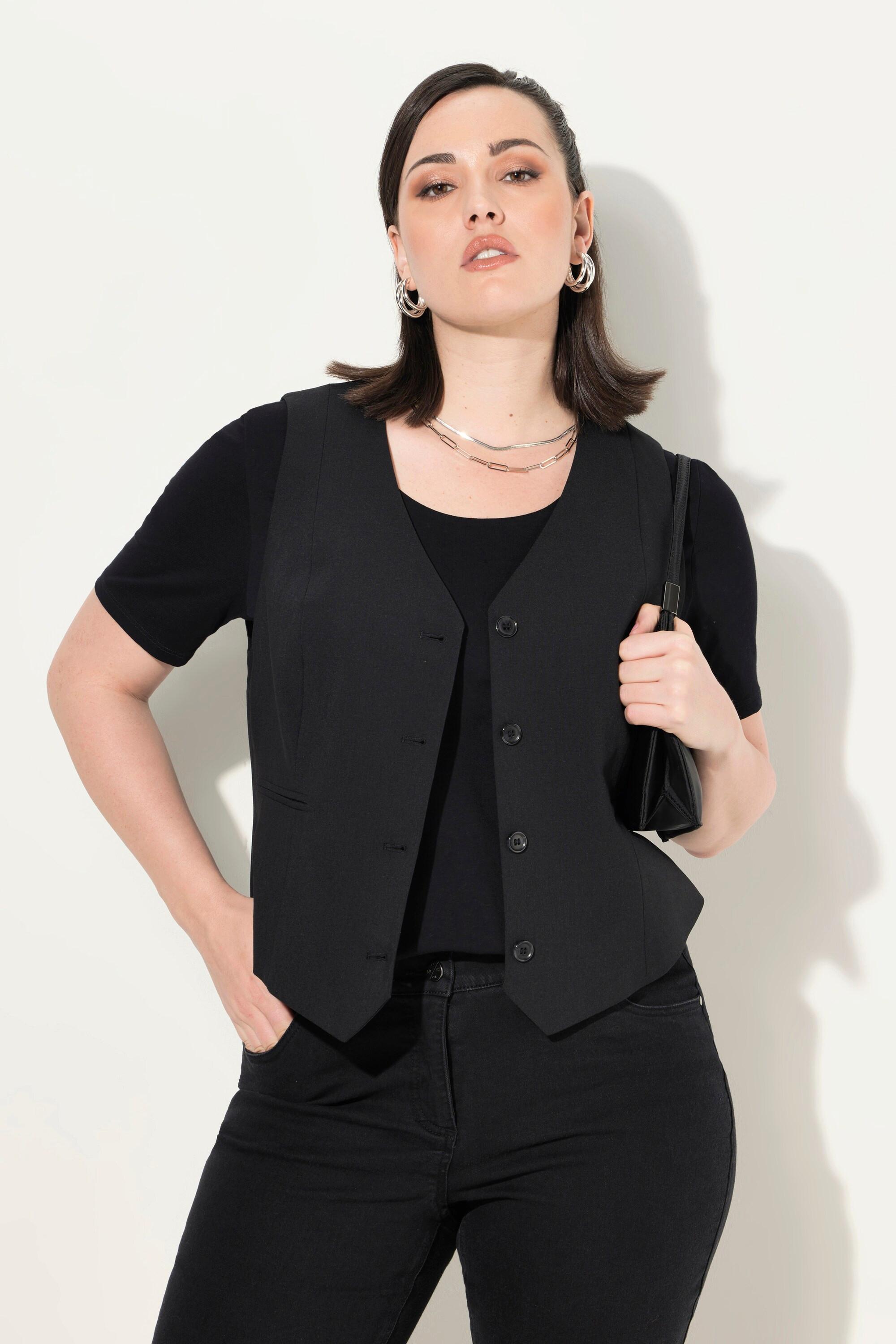 Ulla Popken Gilet de costume Encolure en V Poches fantaisie Doublure intégrale  