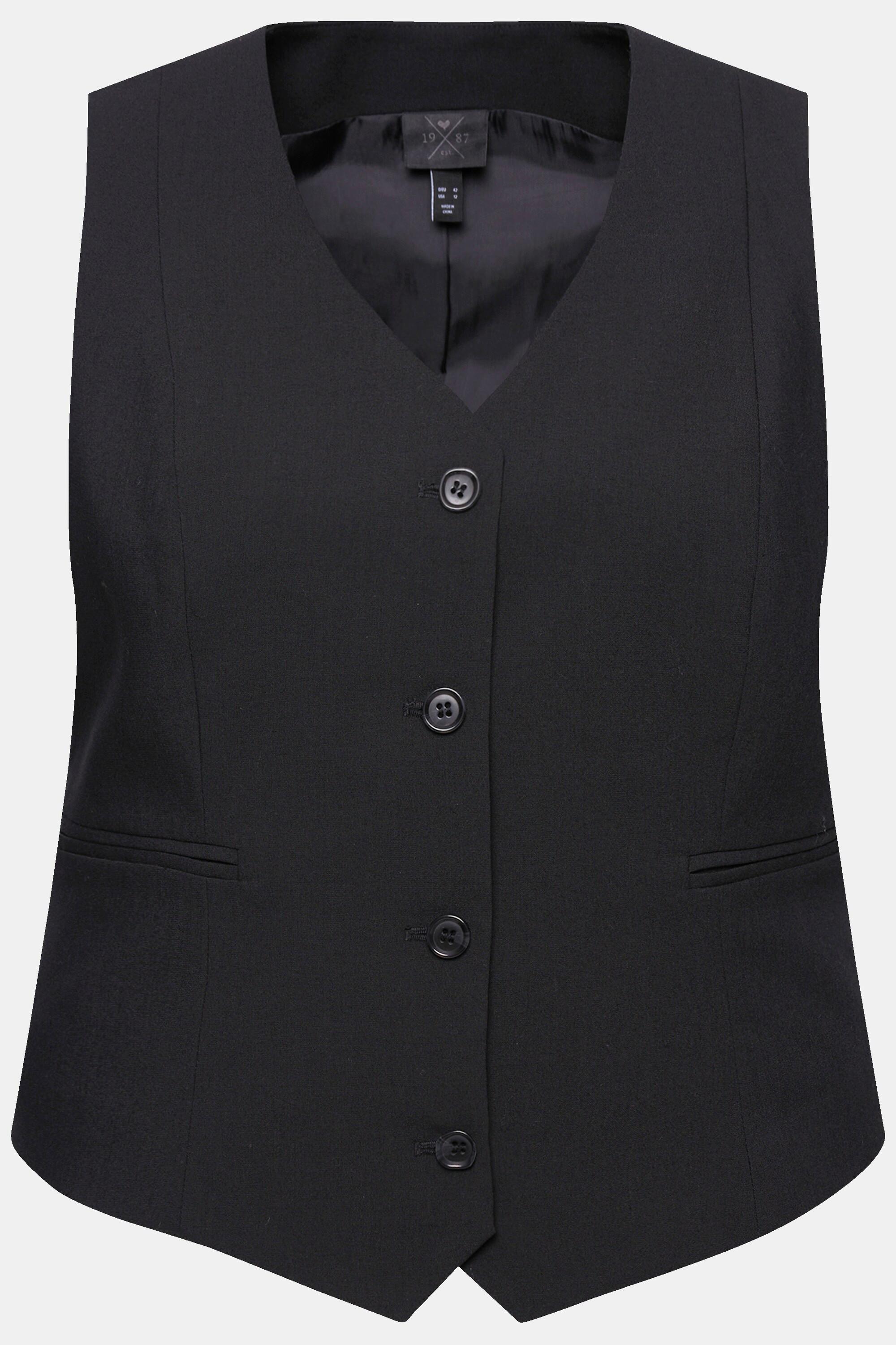 Ulla Popken Gilet de costume Encolure en V Poches fantaisie Doublure intégrale  