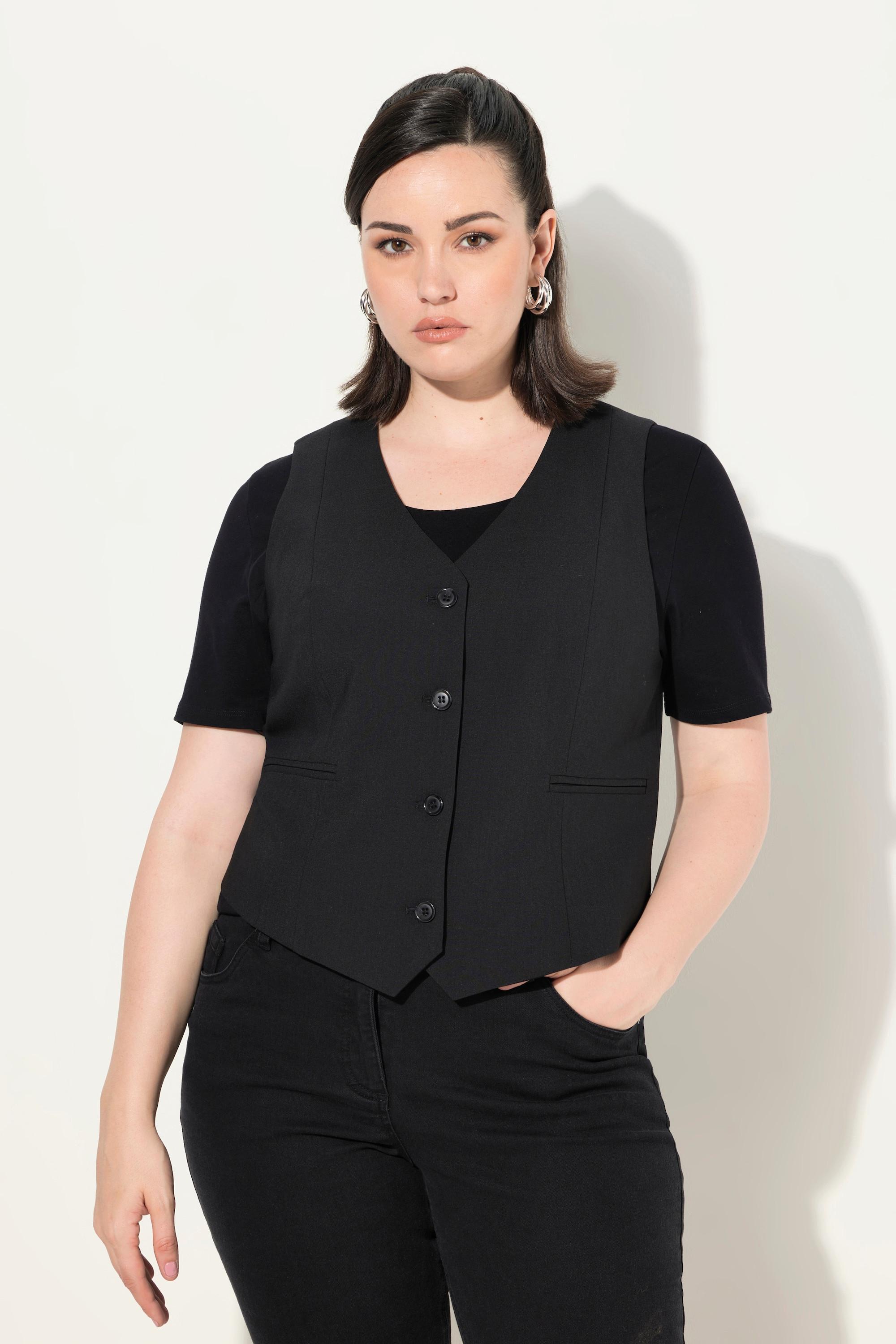 Ulla Popken Gilet de costume Encolure en V Poches fantaisie Doublure intégrale  