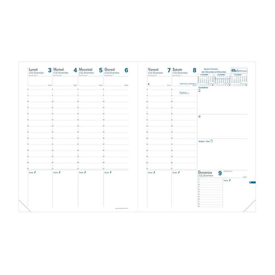 QUO-VADIS Quo Vadis - Agenda - 2025 - Trinote - Semainier Planning - Italien - Impala - Bleu - 13 mois de décembre à décembre - 18x24 cm - Papier Clairefontaine blanc - Fabrication française  