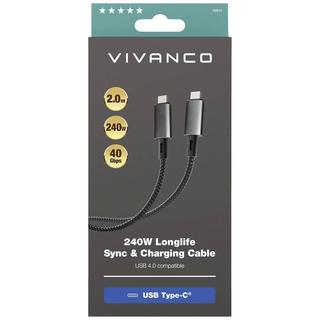 VIVANCO  240 W USB 4 Longlife Sync & Charging Câble, USB-type-C 