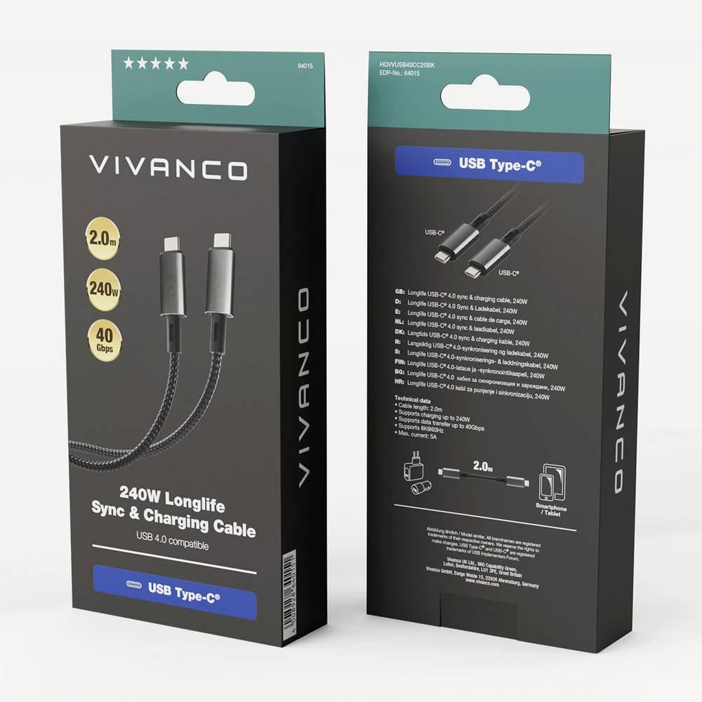 VIVANCO  240 W USB 4 Longlife Sync & Charging Câble, USB-type-C 