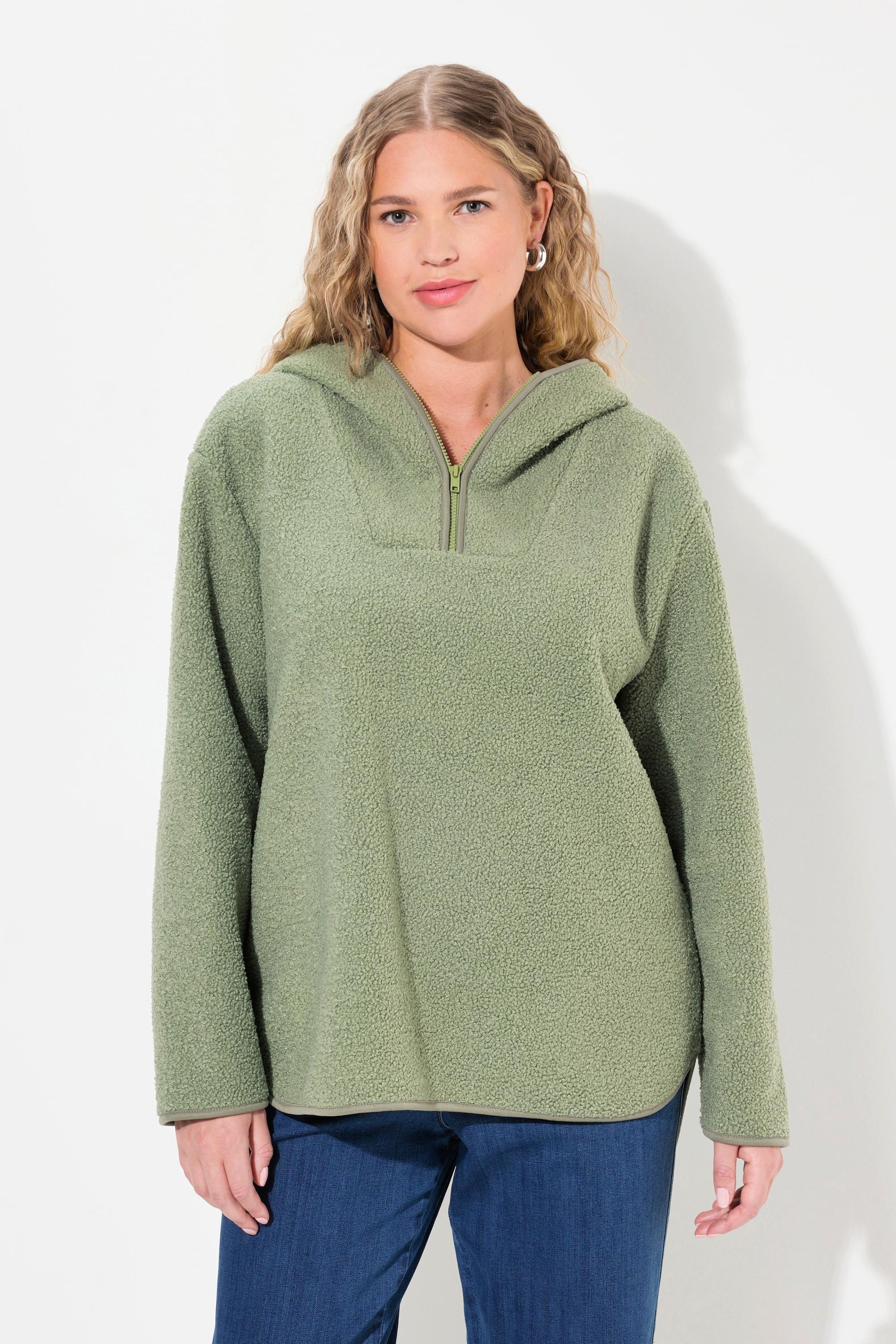 Ulla Popken  Pullover in teddy con cappuccio e maniche lunghe 