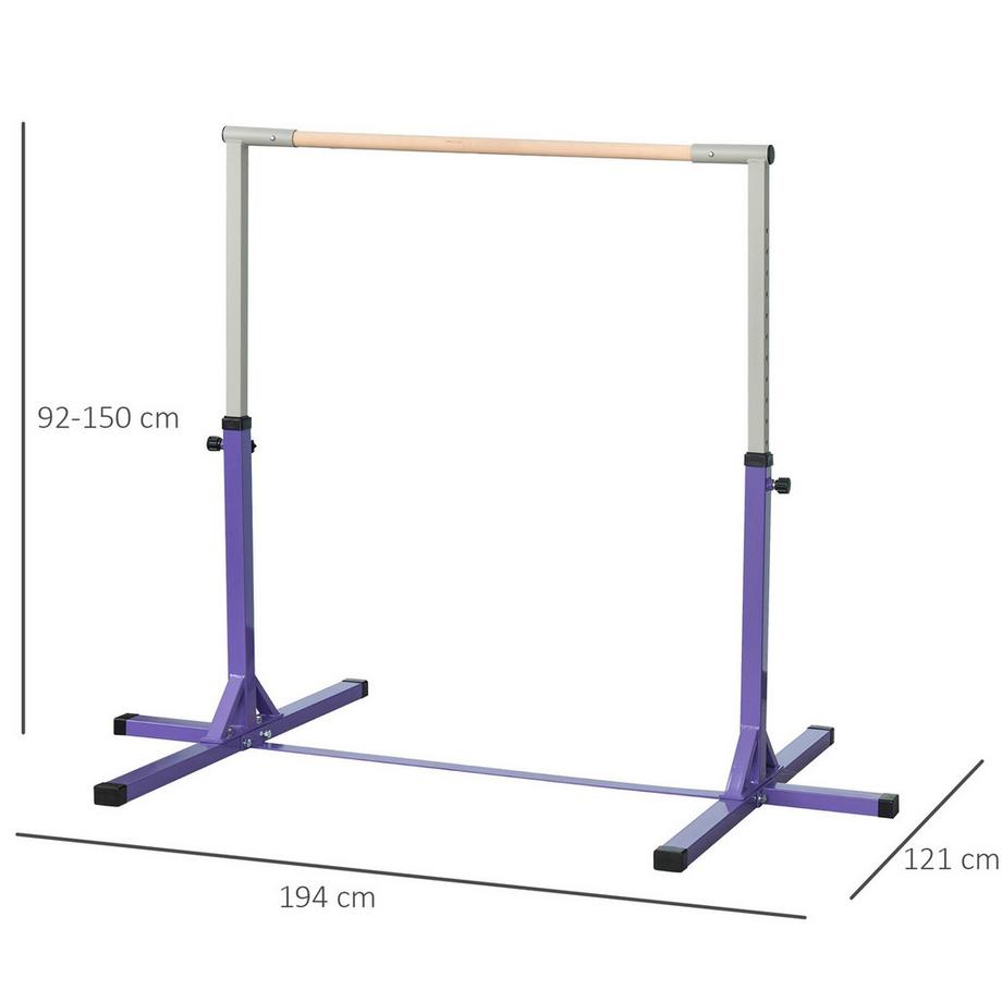 Northio  Barra per ginnastica, barra orizzontale regolabile in altezza su 13 livelli, barra per ginnastica alta in legno e robusta struttura in acciaio, portata fino a 75 kg, per 3+ bambini, indoor, outdoor, viola 