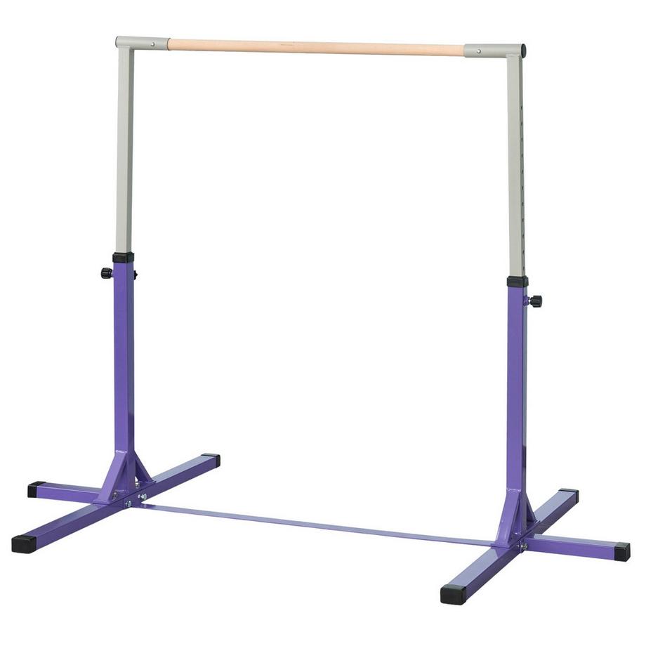 Barra per ginnastica, barra orizzontale regolabile in altezza su 13 livelli, barra per ginnastica alta in legno e robusta struttura in acciaio, portata fino a 75 kg, per 3+ bambini, indoor, outdoor, viola