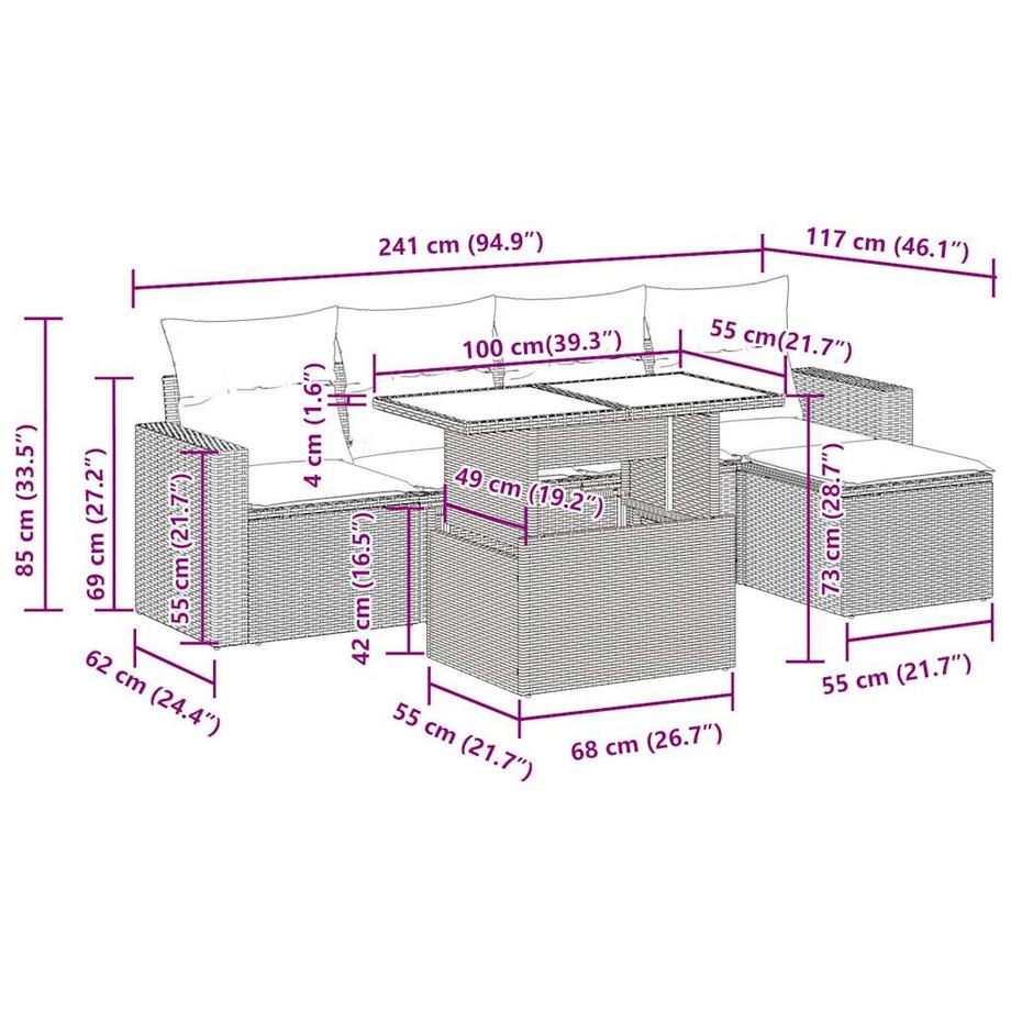 VidaXL Ensemble de canapés de jardin rotin synthétique  