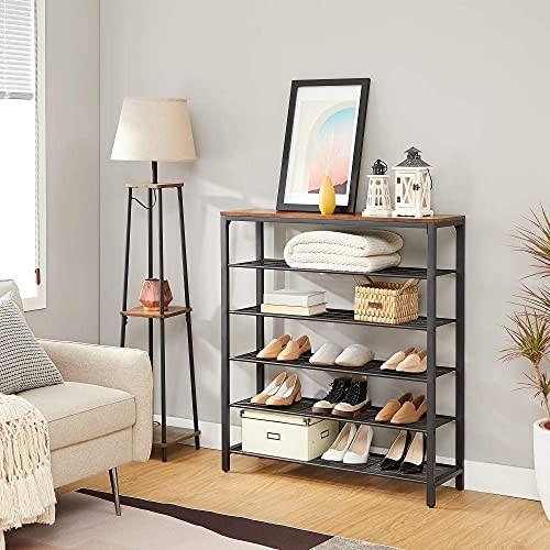 Pricenet 5-stufiges Schuhregal mit Vintage-Holzoptik und Stahlrahmen  