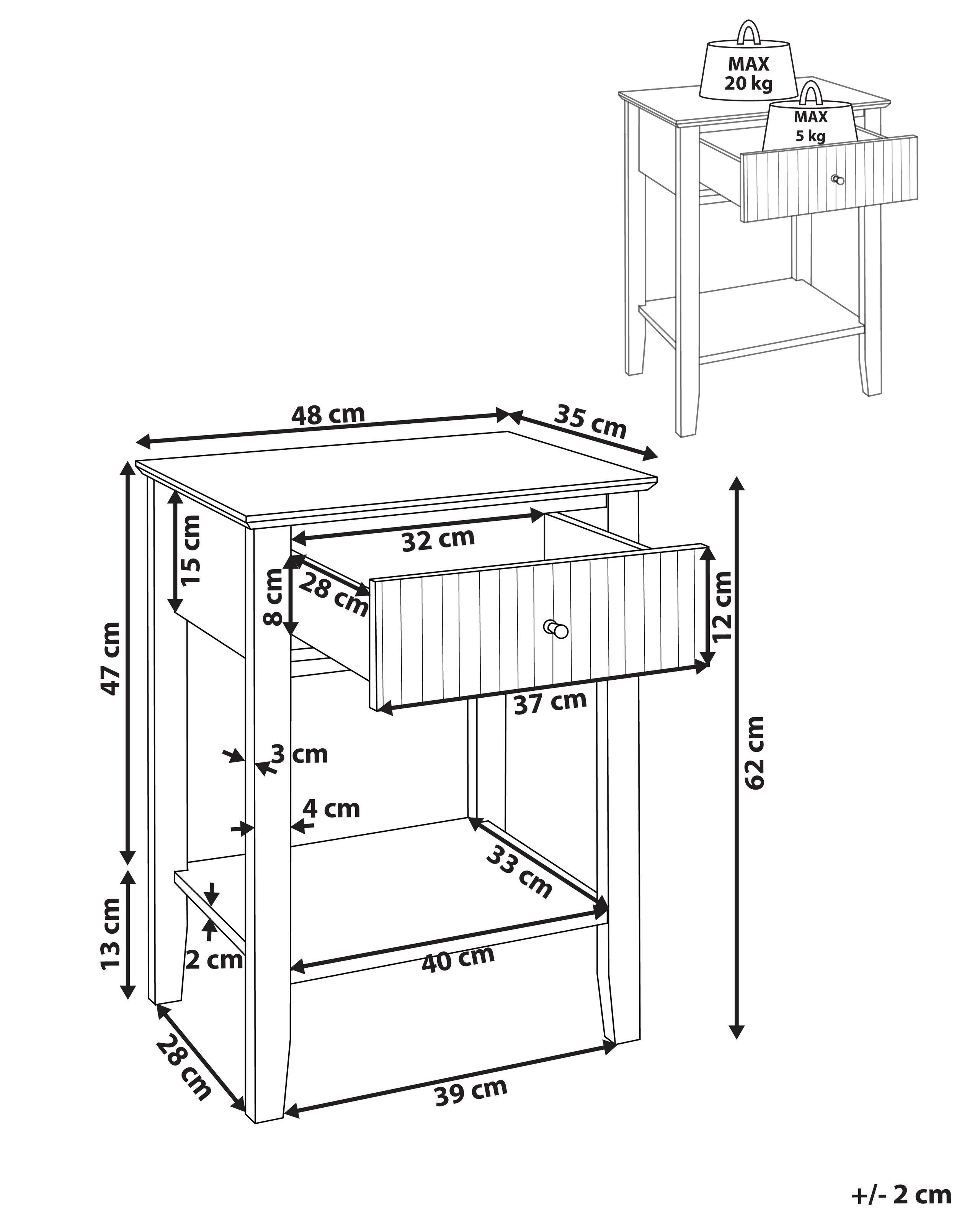 Beliani Comodino 1 cassetto en Fibra a media densità (MDF) Retrò ASSISI  