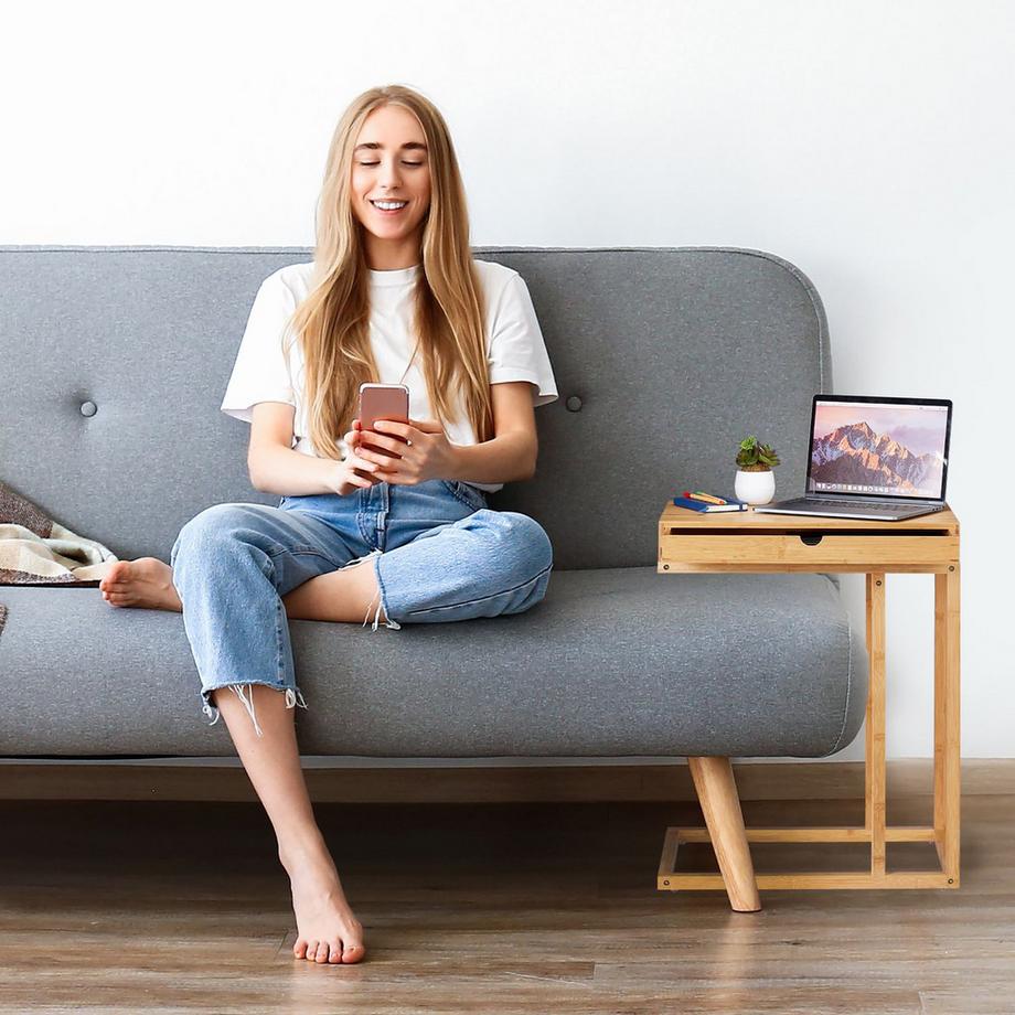 B2X Table d'appoint en bambou avec tiroir  