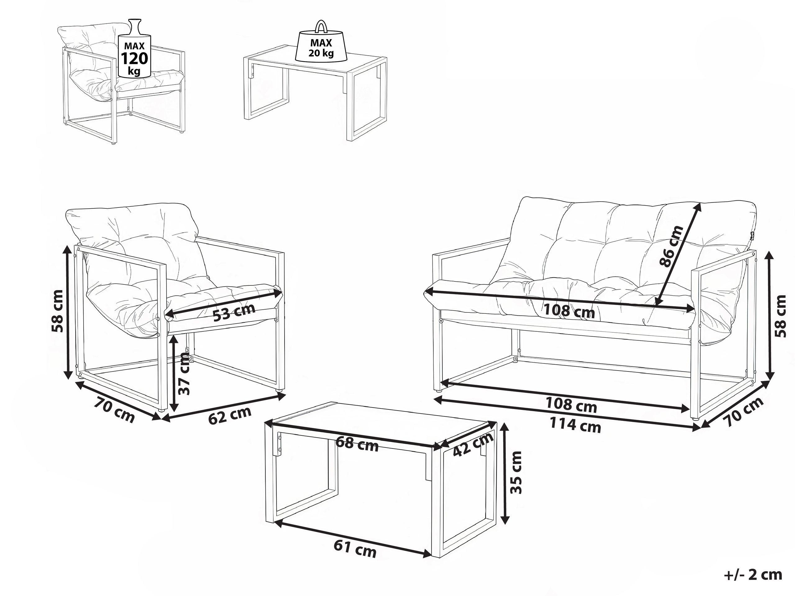 Beliani Set divani con tavolino en Acciaio Moderno GARDA  