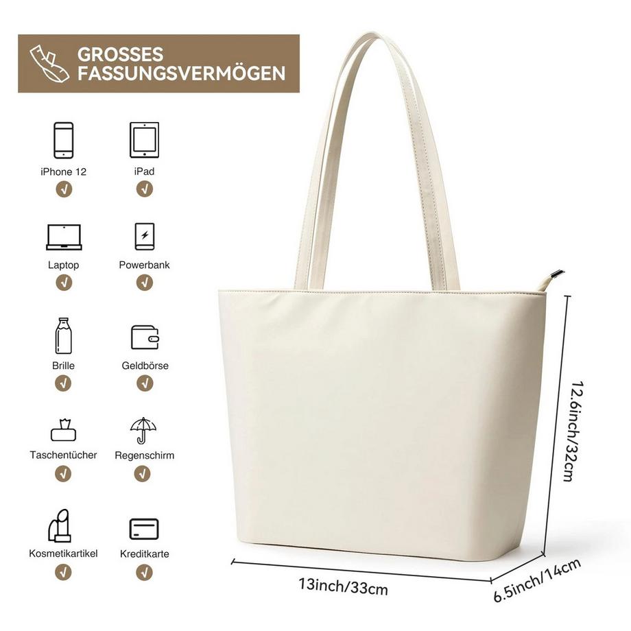 Only-bags.store Wasserdichte Einkaufstasche mit Reißverschluss Leichte Shopper Umhängetasche für Uni Arbeit  