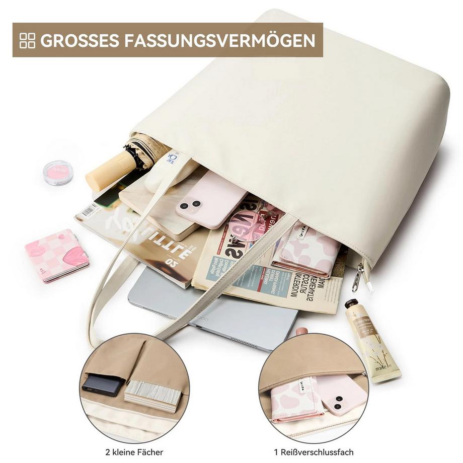 Only-bags.store Wasserdichte Einkaufstasche mit Reißverschluss Leichte Shopper Umhängetasche für Uni Arbeit  